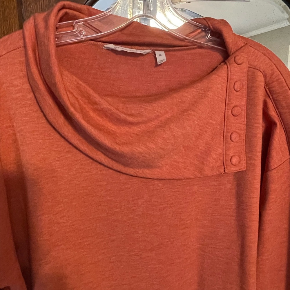 Soft Surroundings Burnt Orange 3/4 Sleeve Cowl Sweater - Picture 2 of 6